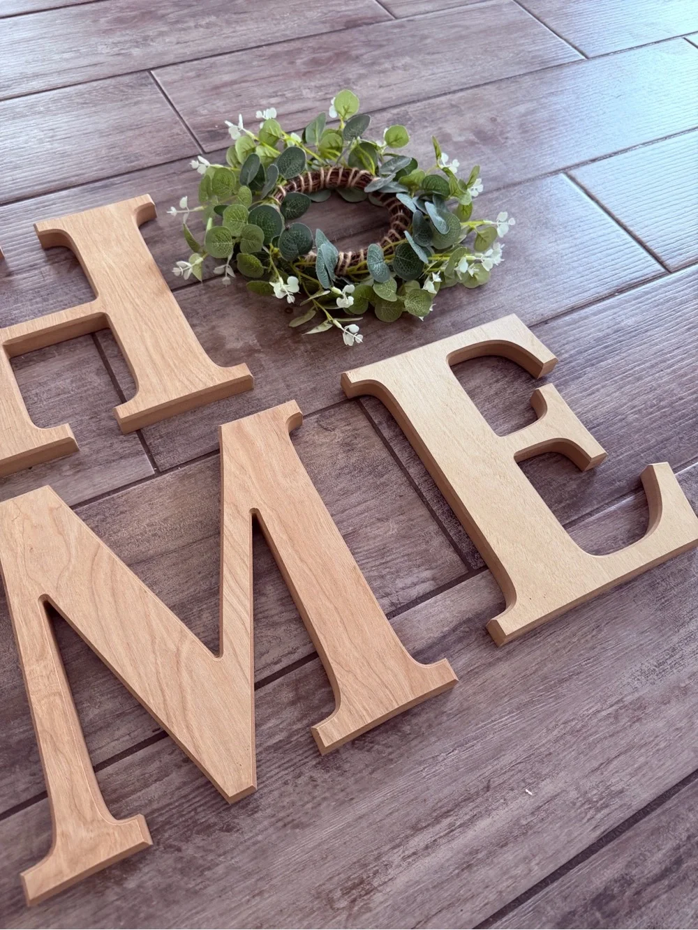 Rustic Wooden HOME Wall Decor Letters Greenery Wreath Accent Farmhouse Entry